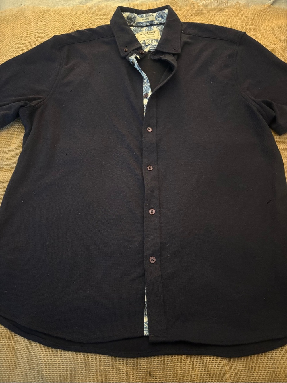 Report Collection Black Men's Button-Down Shirt with Printed Trim